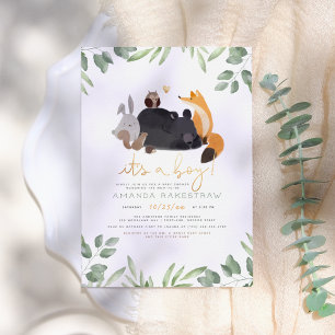 Invitación Es un Niño Animales del Bosque y Vegetación Baby S