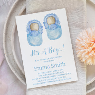 Invitación Es un Niño Aquarela Zapatos de Bebé Lindos Shower