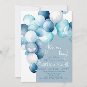 Invitación Es un Niño arco de globos azules baby shower