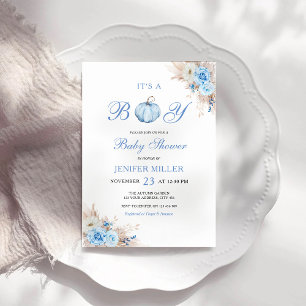 Invitación Es un Niño Azafrán Calabaza Shower de Bebé