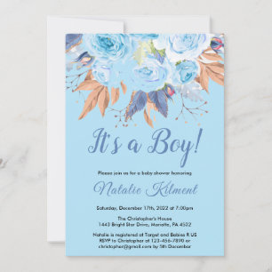Invitación Es un niño azul botánico floral Baby Shower