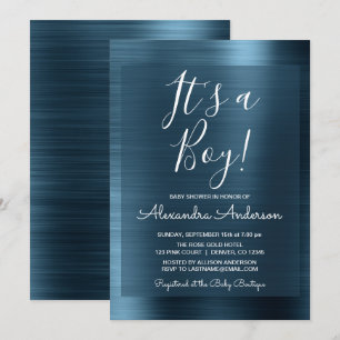 Invitación Es un niño - Baby Shower de Relieve metalizado azu