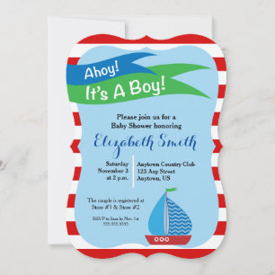 Invitación Es un niño, Baby Shower Náutico Rojo