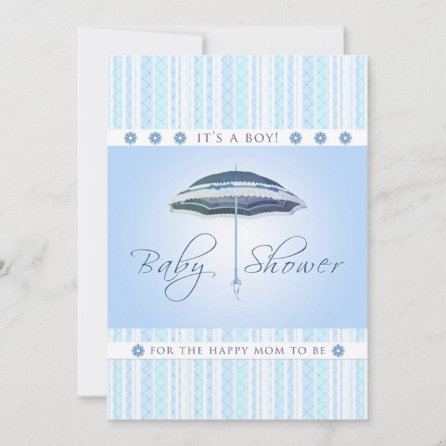 Invitación Es un niño - Baby Shower - Paraguas azul (Anverso)