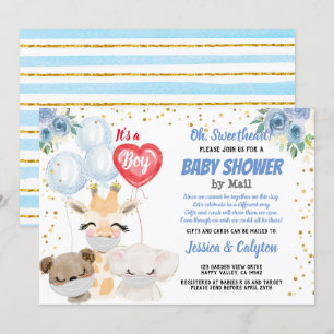 Invitación Es un niño Baby Shower por correo máscaras de anim
