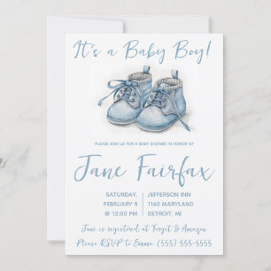 Invitación ¡Es un niño bebé! Baby Shower de zapatos de bebé a
