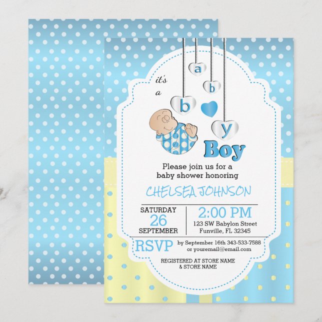 Invitación Es un niño bebé | Bebé azul lindo (Anverso / Reverso)