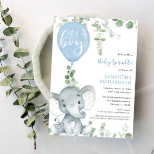 Invitación Es un niño bebé rociar un lindo globo de elefante