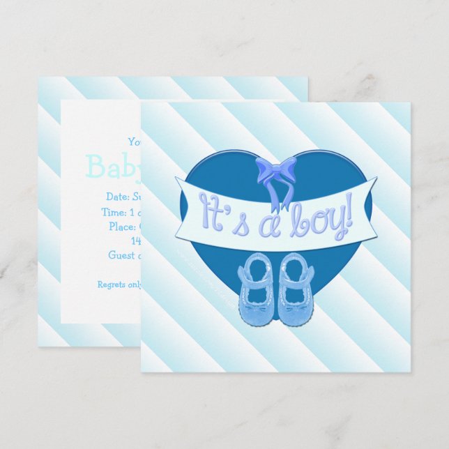 Invitación Es un niño Blue Heart Shoes Baby Boy Shower Invite (Anverso / Reverso)