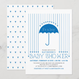 Invitación Es un niño | Blue Hearts & Umbrella Baby Shower