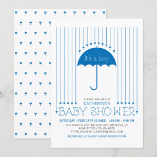 Invitación Es un niño   Blue Hearts & Umbrella Baby Shower