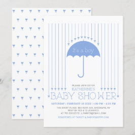 Invitación Es un niño | Blue Hearts & Umbrella Baby Shower