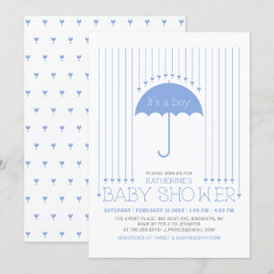 Invitación Es un niño   Blue Hearts & Umbrella Baby Shower