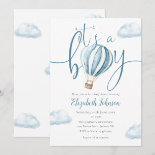 Invitación Es Un Niño Blue Hot Air Balloon Baby Shower