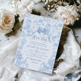 Invitación Es un niño Blue Toile Safari Animal Baby Shower