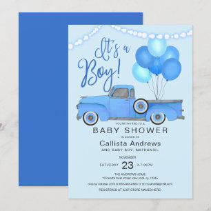 Invitación Es un niño Blue Truck Balloons Luces Baby Shower