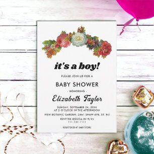 Invitación Es un niño Boho Baby Shower floral de rosas rojas