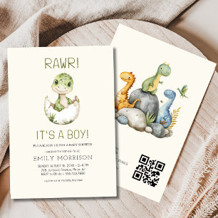 Invitación Es un niño código QR lindo dinosaurio bebé ducha