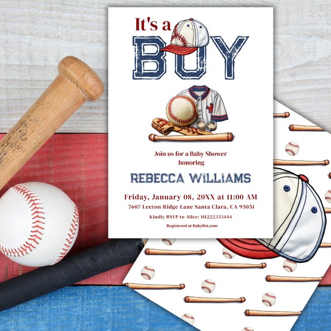 Invitación Es un niño con el tema del béisbol azul Baby Showe (Subido por el creador)