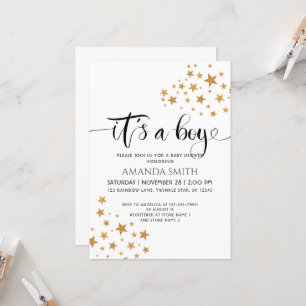 Invitación Es un niño con estrellas amarillas, Baby Shower bl