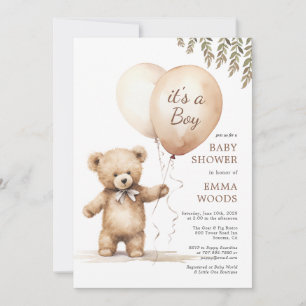 Invitación Es un niño con globos de osito de peluche Baby Sho