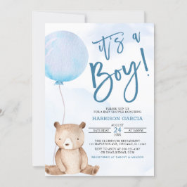 Invitación Es un niño con un globo azul de osezno Baby Shower