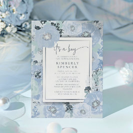 Invitación Es un niño Cumpleaños Floral Azul Baby Shower