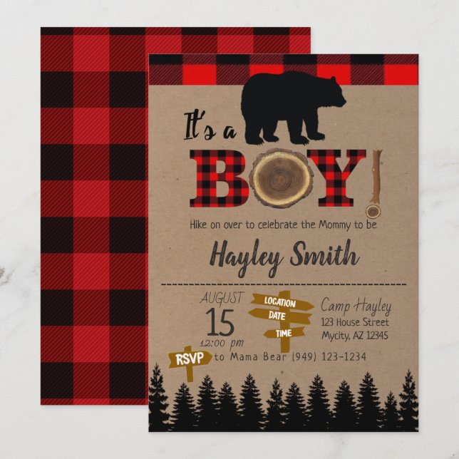 Invitación Es un niño de pequeño oso con el hinojo de hinojo  (Anverso / Reverso)