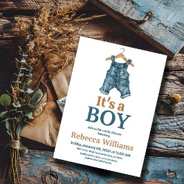 Invitación Es un niño Denim Bodysuit Azul Jean Baby Shower