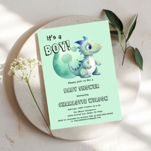 Invitación ¡Es un Niño! Dinosaurio Adorable con su Huevo Fies