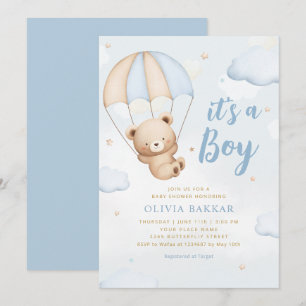 Invitación Es un niño el globo azul Teddy Bear la ducha de be