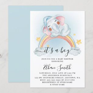 Invitación Es un Niño Elefante Arcoíris Acuarela Baby Shower