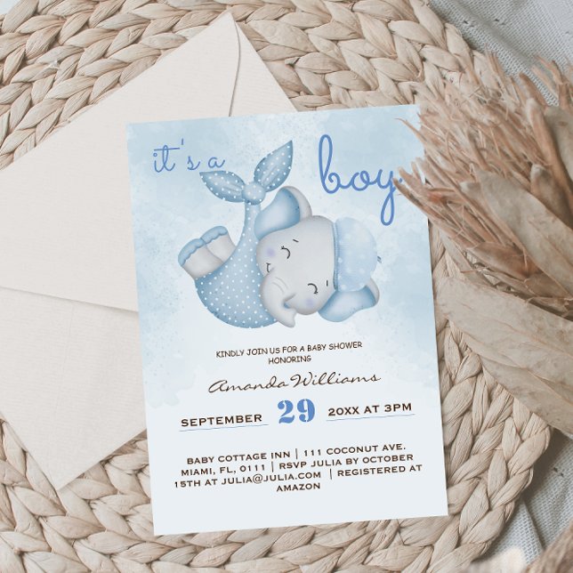 Invitación Es un niño elefante bebé ducha azul (Subido por el creador)
