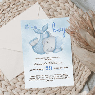 Invitación Es un niño elefante bebé niño shower azul