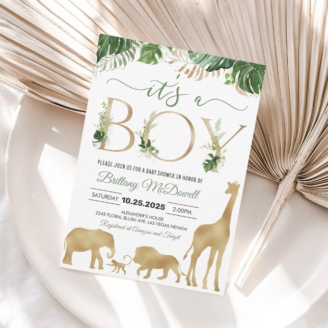 Invitación Es un niño elefante Safari Gold Baby Shower (Subido por el creador)