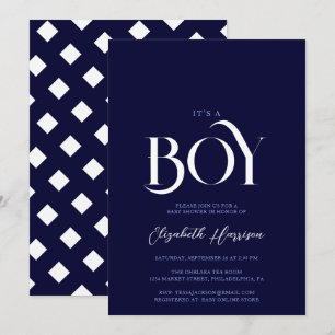 Invitación "es un niño" Elegante Moda Marina Azul Baby Shower