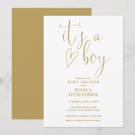 Invitación Es un niño Escritura Dorada Corazón Niño Baby Show