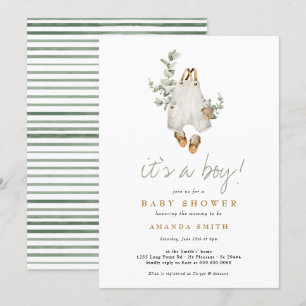 Invitación Es un Niño Eucalyptus Boho Minimalista Baby Shower