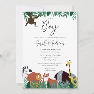 Invitación Es un niño Fiesta de animales de safari en la selv