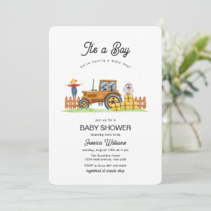 Invitación Es un niño Framer Tractor Baby Shower