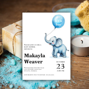 Invitación Es un niño globo azul lindo elefante bebé ducha