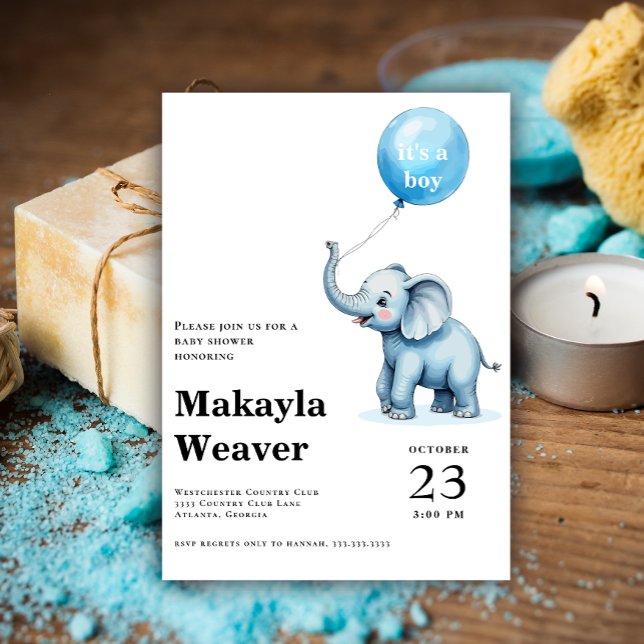 Invitación Es un niño globo azul lindo elefante bebé ducha (Subido por el creador)