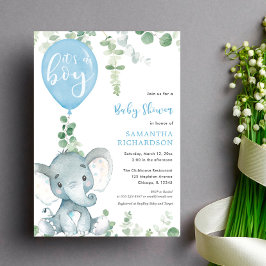 Invitación Es un niño globo azul lindo elefante bebé ducha