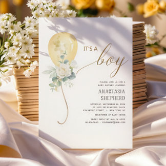 Invitación Es un niño globo de oro y Baby Shower de vegetació