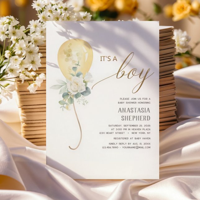 Invitación Es un niño globo de oro y Baby Shower de vegetació (Subido por el creador)