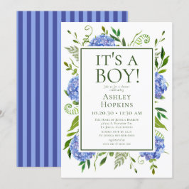 Invitación Es un niño, Hortensias Azules para Baby Shower 