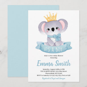 Invitación Es un niño Koala lindo Acuarela Shower de bebé Inv