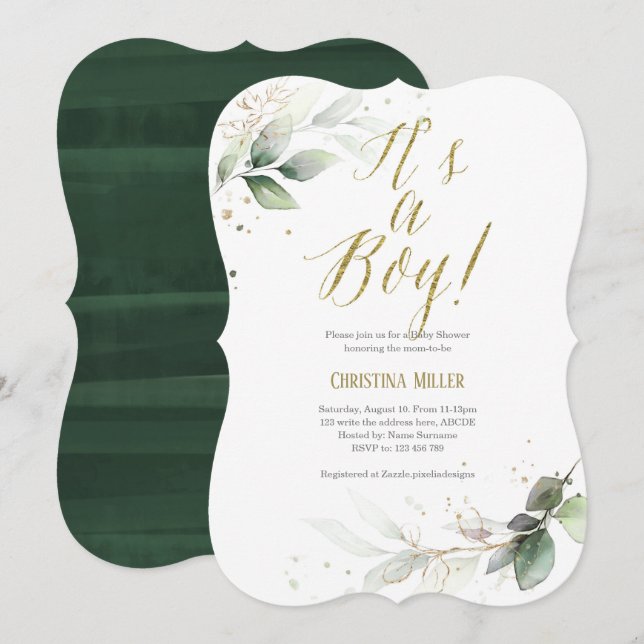 Invitación Es un niño, Moderna, Botánica, Baby Boy Shower (Anverso / Reverso)