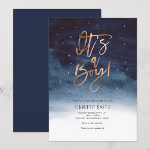 Invitación Es un niño, Moderno, Oro, Baby Shower