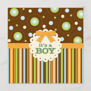Invitación Es un niño Naranja y Blue Stitches Baby Shower